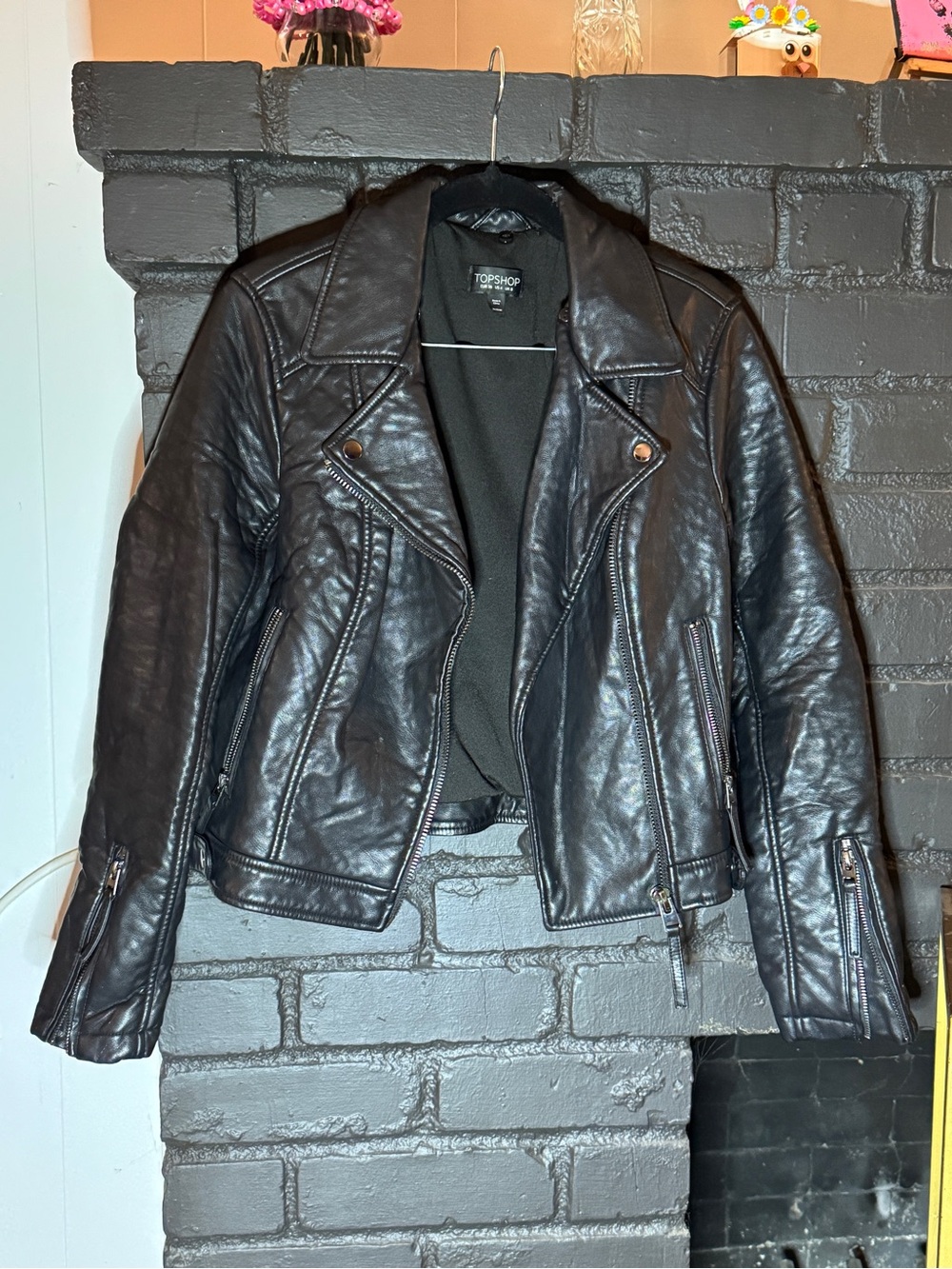 Topshop Black Faux-Leather Moto Jacket with Asymmetrical Zip - Picture 1 of 4